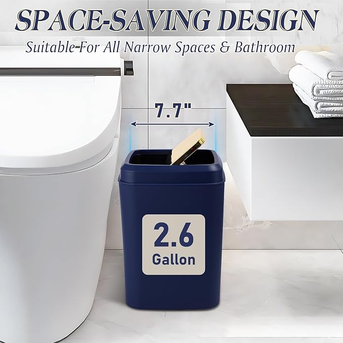 Navy Blue Bathroom Accessories Set, Blue and Gold Bathroom Accessories with Trash Can, Soap Dispenser, Soap Dish, Toothbrush Holder and Q-tip Holders
