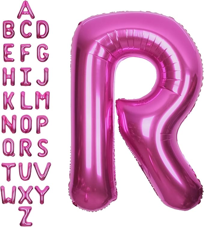 SUWEN 40 Inch Hot Pink Large R Letter Balloons Big Foil Helium Letter Balloons A-Z Jumbo Mylar Happy Birthday Party Decorations for Woman Anniversary Party Supplies