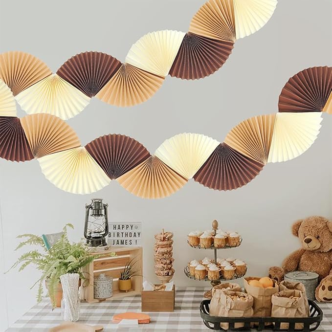 Coffee Paper Fan Garland - Paper Fan Garland Party Decorations - Perfect for Birthday Parties, Holiday Decorations, Family Gatherings, Weddings and More (Coffee)