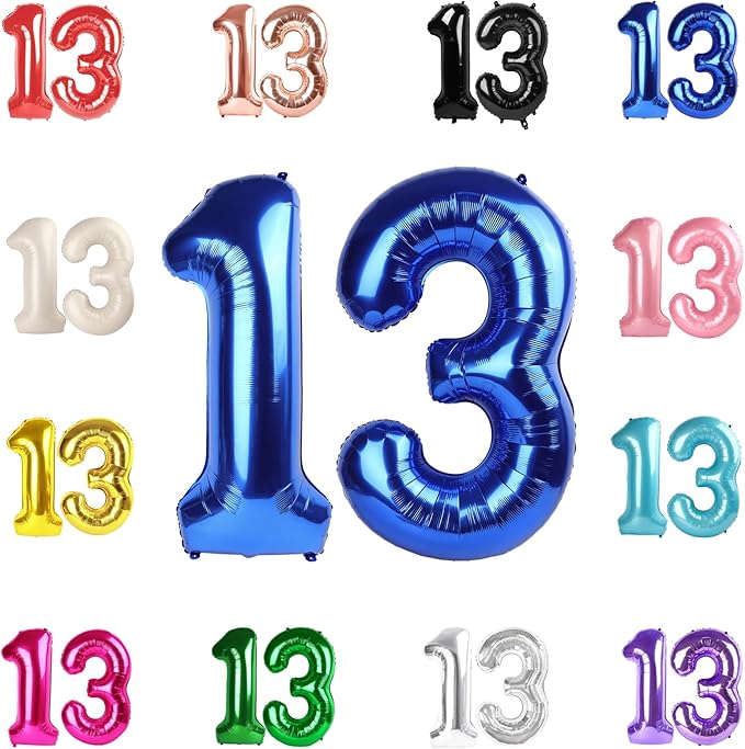 13 Balloon Number, Metallic Blue Number 13th 31th Birthday Balloons 40 Inch, 13 or 31 Years Old Metallic Blue Birthday Decorations for Boys Girls, 13th Anniversary Decorations