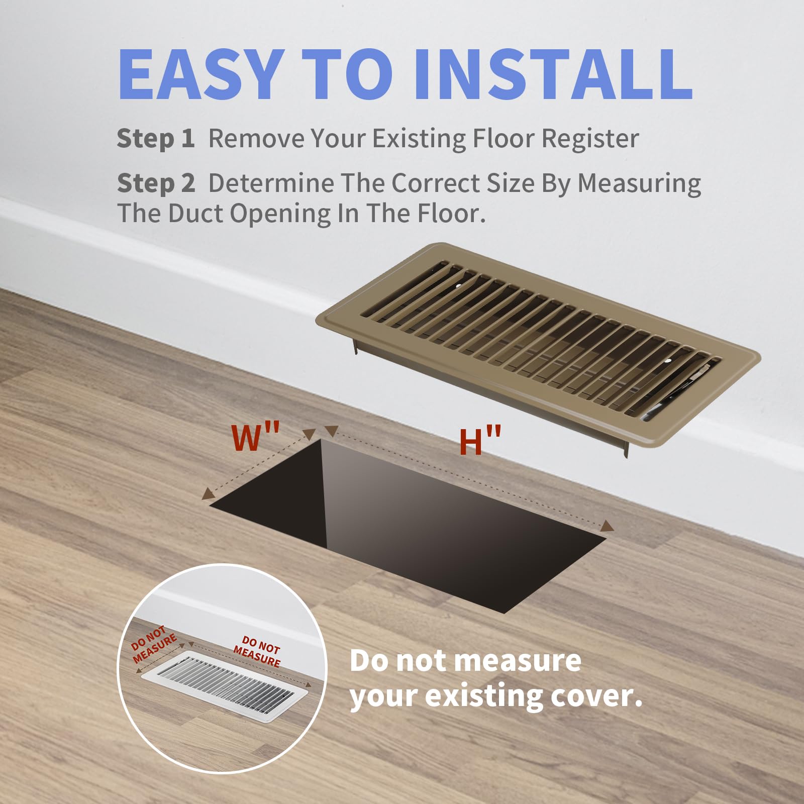 Howeall 4" x 10" Floor Register 2 Pack - Heavy Duty Steel Walkable Floor Vents - Easy Adjust Air Supply Lever - Vent Covers for Home (Brown)