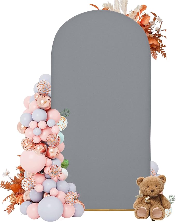 Arch Covers,Arch Backdrop Stand Fitted Cover for Wedding Birthday Party Ceremony Banquet Decoration(7.2FT,Smoky Grey,Cover Only)