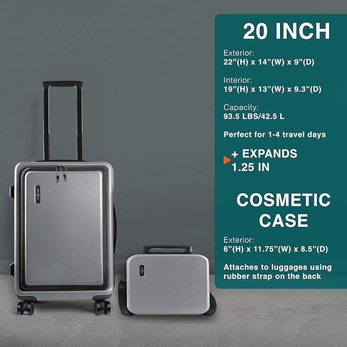 TRAVELARIM Luggage Sets 3 Piece, 20 Inch Carry on Luggage and 24 Inch Suitcases with Wheels Spinner, Durable Hard Shell Suitcase Set, Expandable Travel Suitcase, Grey