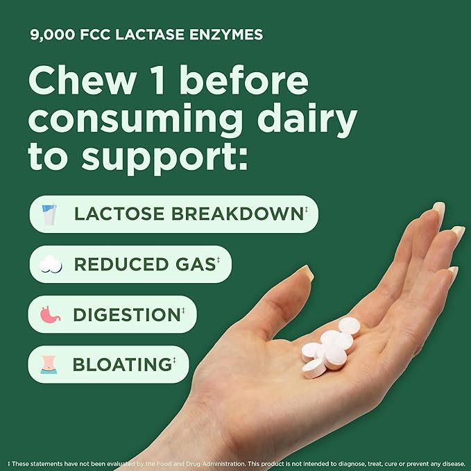 Yuve Natural Fast Acting Dairy Relief Delicious Chewables - Lactase Enzyme 9000 FCC - Say Goodbye to Dairy Discomfort from Lactose Intolerance - Strawberry Cream Flavor - 30ct