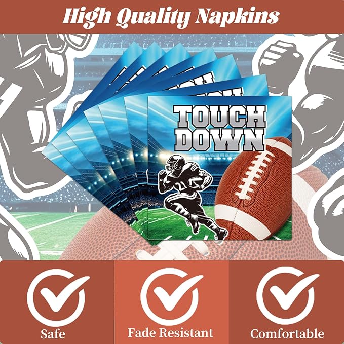 Rakuto Football Plates and Napkins Party Decorations, 96PCS Disposable Touch Down Paper Plates and Napkins Tableware Decoration, Ball Sports Themed Forks Decor for Birthday Team Serve 24