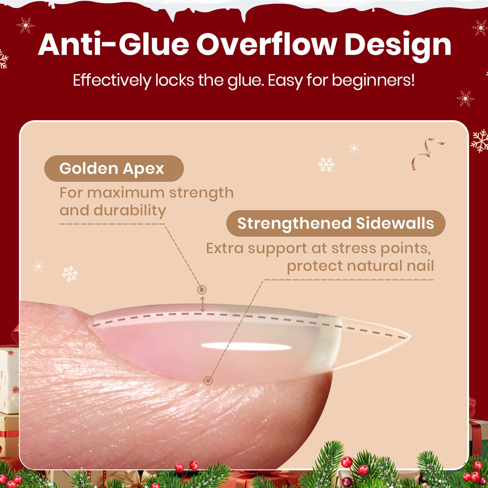 Beetles Gel Nail Kit Flat-X, Almond Short, 320pcs 16 Sizes, with 15g Hands-free Solid Nail Glue Gel, Mini Lamp, Christmas Limited Set, Pre-Etched Half Matte Nail Extension Set for Home DIY