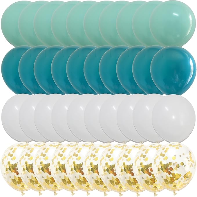 Matte Balloons Mint Green Blue – White Dark Teal Balloons for Baby Shower Birthday Anniversary Decorations 12 inch 60 packs(Turquoise + White)