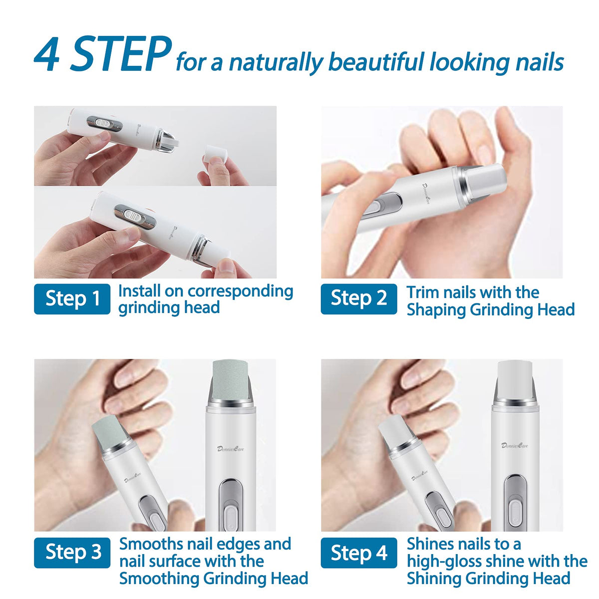 DenniesCare Electric Nail Buffer Drill and Polisher - Rechargeable Manicure Pedicure Tool for Naturally Beautiful Nails