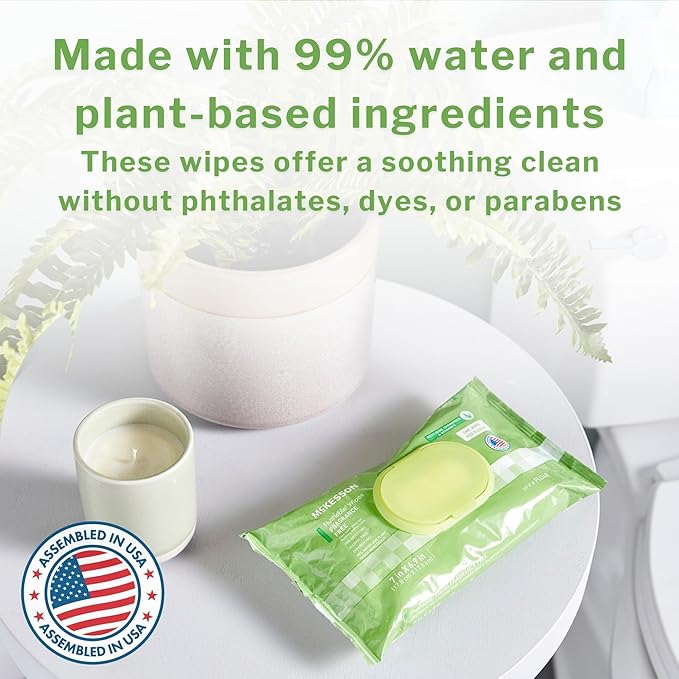 McKesson Flushable* Adult Wet Wipes – 288 Wipes (3 Pack of 96) – Aloe & Vitamin E, Plant-Based Cleansing Wipes, Scented