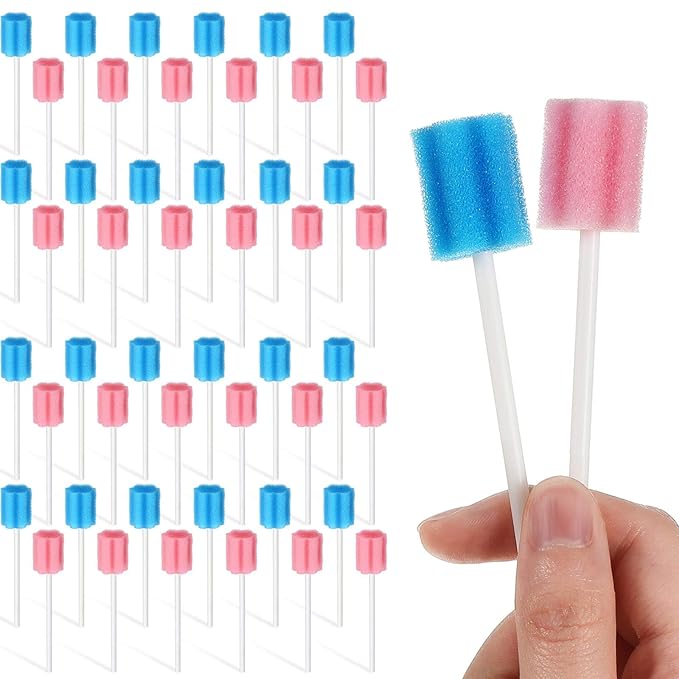 300 Pieces Oral Swabs Disposable Mouth Swabs Sponge Dental Swabsticks Unflavored for Mouth Cleaning Oral Care Health, Pink and Blue (not Individual Packing)