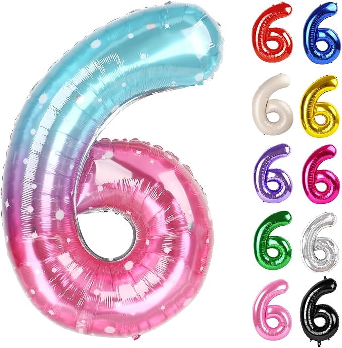 Starry Sky Number 6 Balloon 40 Inch, 6 Balloon Number, 6th Birthday Decorations, Starry Sky Party Supplies for Boys Girls