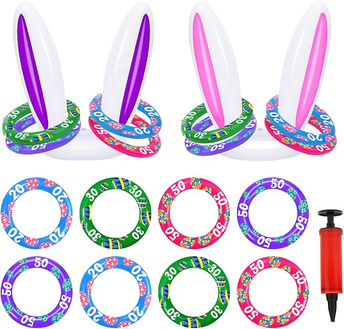 Easter Bunny Ear Ring Toss Game 2Pack, Easter Egg Fillers & Basket Stuffer Essentials for Teens Kids, Easter Gifts for Kids, Indoor Outdoor Games for Adults Family, Party Favors Supplies