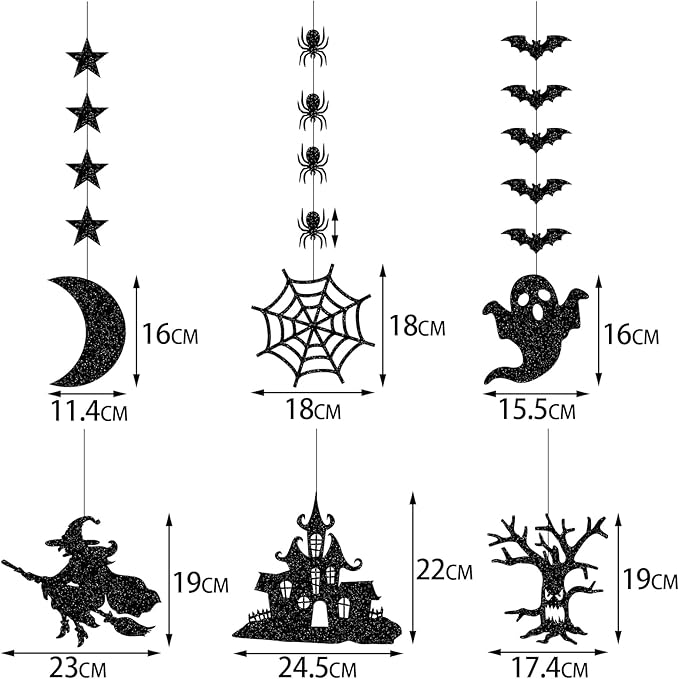 Halloween Black Creepy Vintage Party Decorations - 12Pcs Hanging Streamers Garland,Bat Witch Spider Swirl Ceiling Outdoor Indoor Wall Decor Party Props,Porch Room Scary Supplies Hugtmr
