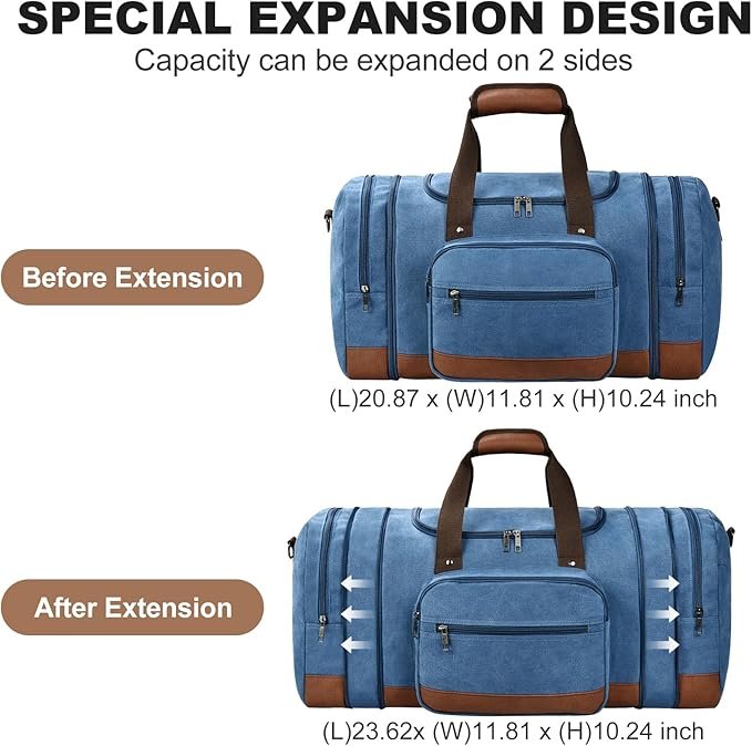 Litvyak Duffle Bag for Travel, 50L Canvas Travel Duffel Bags Overnight Weekend Gym Carry On Luggage Bag for Men & Women(Blue)