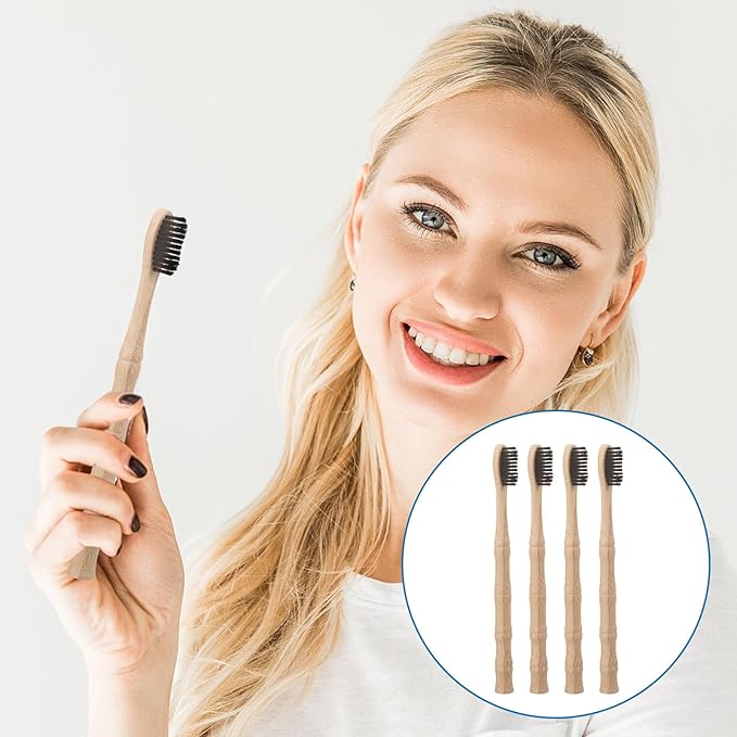 VICASKY 4pcs Toothbrush Set with Extra Soft Bristles, Black Curved Head Design, Portable Eco-Friendly Manual Toothbrushes for Adults, Travel Use, Soft Handle