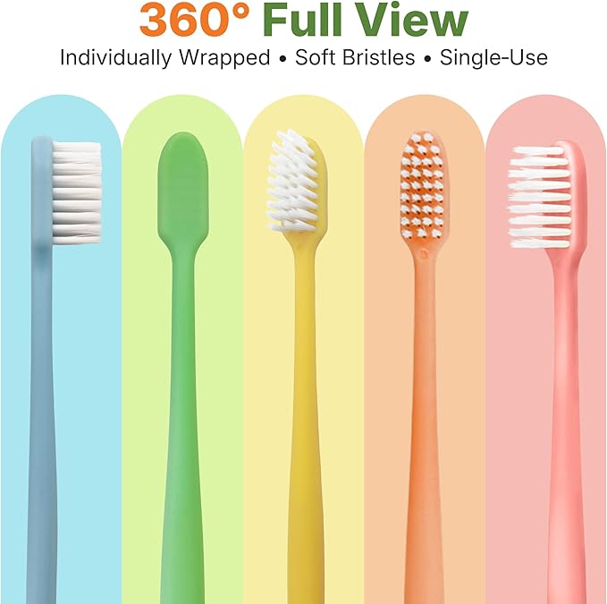 400 Pack Disposable Toothbrushes Bulk – Individually Wrapped Soft Bristles Single Use for Adults & Kids, Travel Hotel Guest Dental Office Donation Emergency Hygiene,Minimalist Design 5 Colors