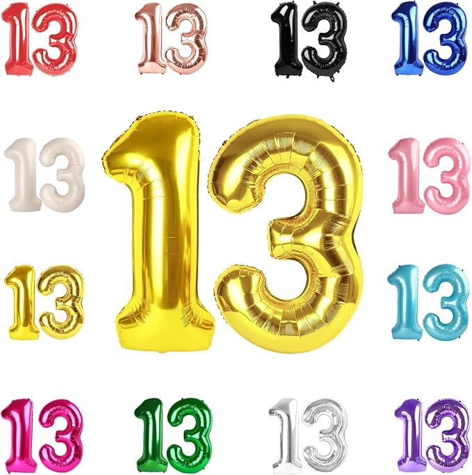 13 Balloon Number, Gold Number 13th 31th Birthday Balloons 40 Inch, 13 or 31 Years Old Gold Birthday Decorations for Boys Girls, 13th Anniversary Decorations
