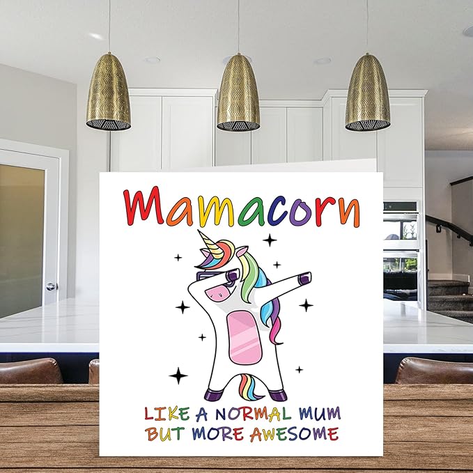 Stuff4 Birthday Cards for Mum - Mamacorn - Mum Birthday Card from Daughter Son, Mummy Unicorn Card, 145mm x 145mm Seasonal Mothers Day Mama Mammy Mom Funny Greeting Cards