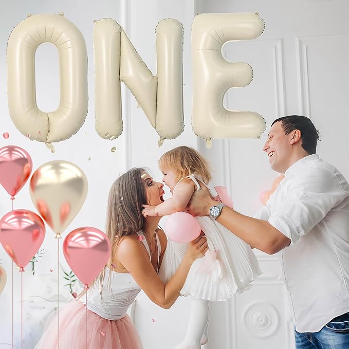 Cream ONE Balloons,40 Inch Letter One Balloon Beige for Baby Shower Gender Reveal Backdrop Party Decorations