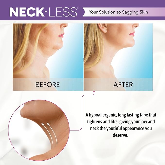 NECK-LESS Professional Face Tape - Patented Face Lift System, Invisible Enhancement Strips for Jawline & Neck (10 Strips)