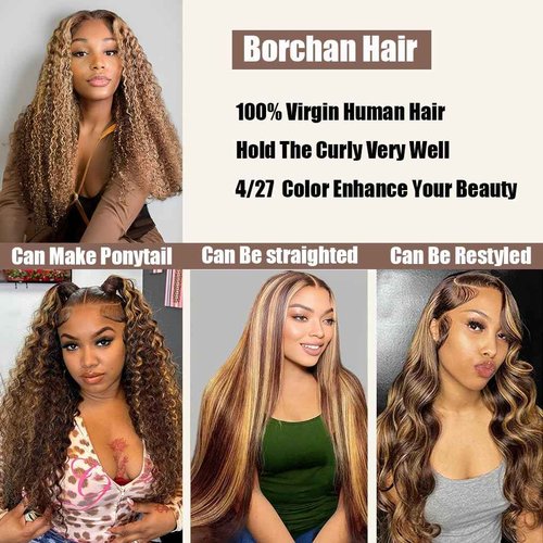 Borchan 4/27 Water Wave Human Hair Bundles Highlight Blonde Bundles Brazilian Virgin Hair 14 16 18 Inches 100% Unprocessed Human Hair Weft Ombre Honey Blonde Quick Weave for Women