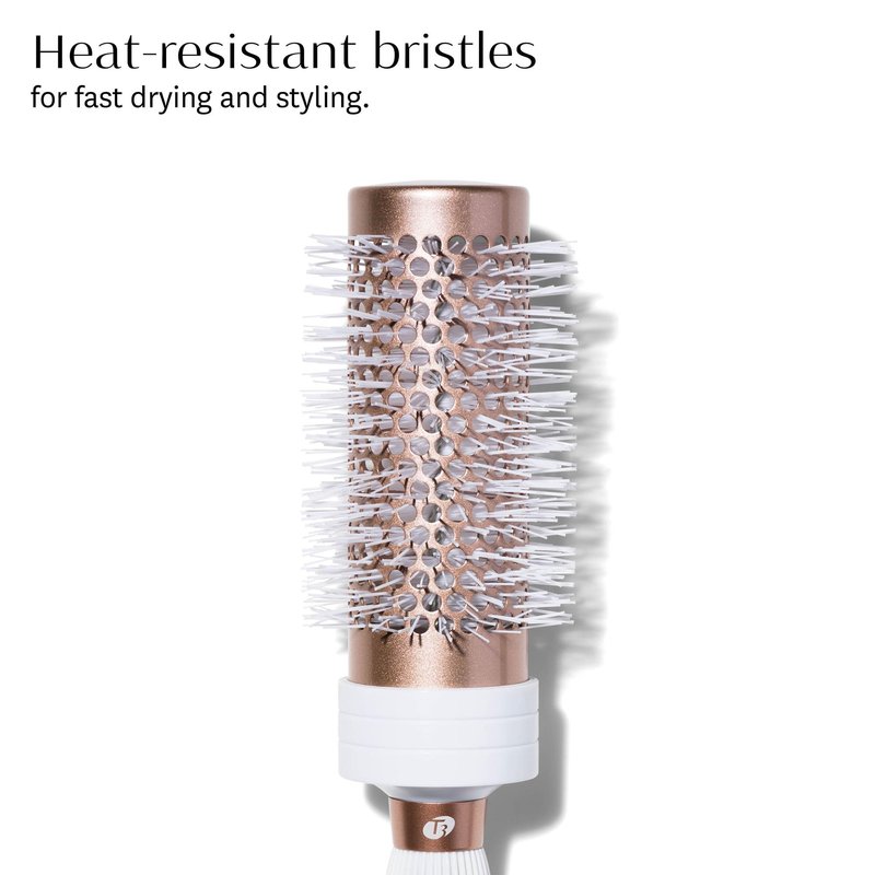 T3 Volume Round Hair Brush CeramicCoated Barrel Vented Round Brush for Blow Drying Heat Resistant Bristles, White/Rose Gold