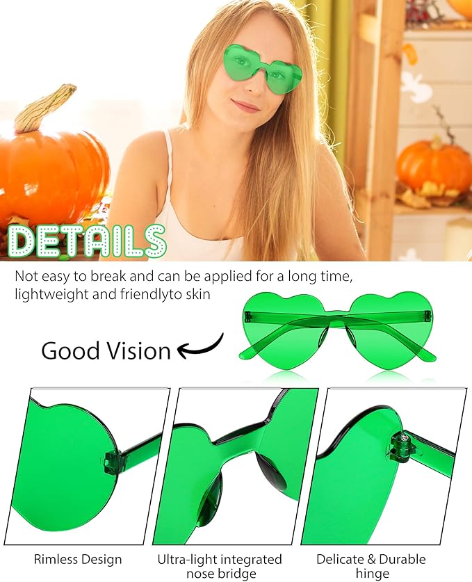 Frienda 20 Pairs Heart Shaped Sunglasses Rimless Candy Color Glasses for Women Men Party Favor