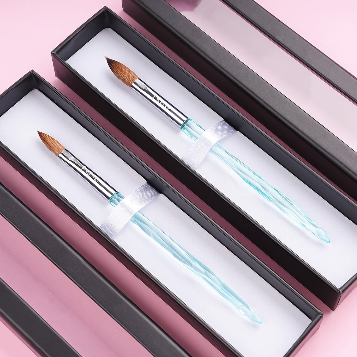 M ProK 100% Kolinsky Acrylic Nail Brush – Professional Nail Brush for Acrylic Application with Crystal Blue Handle – Handcrafted Salon Quality Tool (Size #8)
