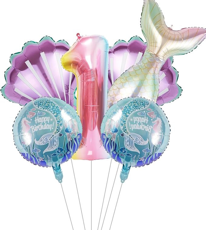 Mermaid Birthday Decorations Mermaid Balloons - Number 1 Balloons for Girls Under The Sea Mermaid Theme Baby Shower Birthday Favors