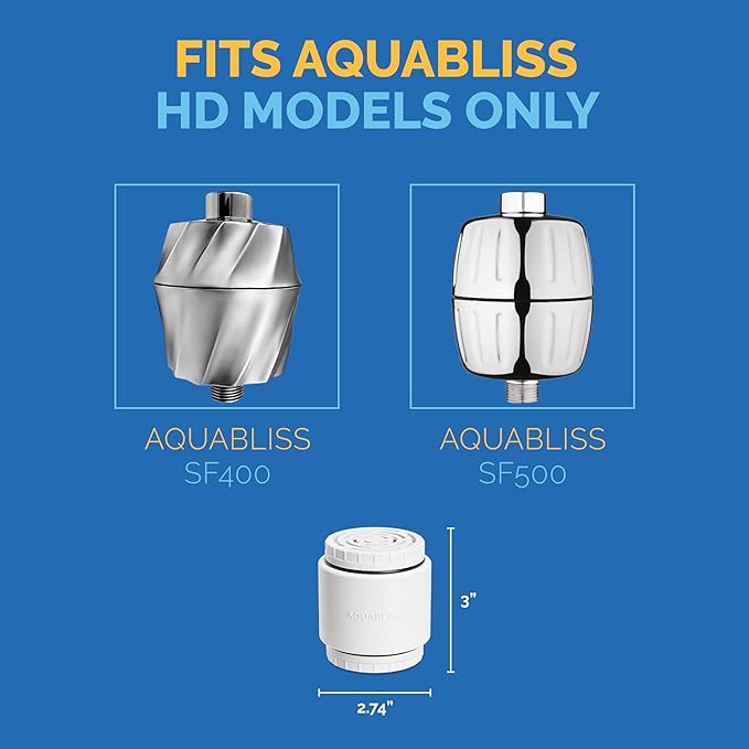 AquaBliss HD Revitalizing Shower Filter Replacement Cartridge For SF400 & SF500-2x Vitamin C + Minerals for Silky Hair, Glowing Skin, Strong Nails. 1-Pack (SFC400)