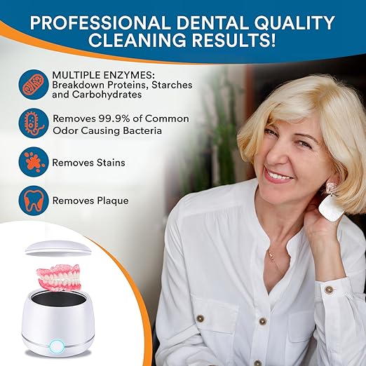 Ultrasonic Denture Cleaner - Denture Cleaner for All Types of Dentures - Denture Cleaning Solution Removes Stains, Plaque, Grime, and Build-up (8 Ounces)