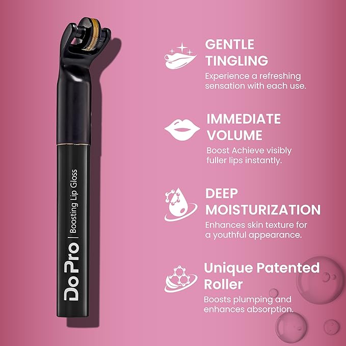 Lip Plumper Gloss with Stimulating Roller for Maximum Absorption and Long-Lasting Results – Lip Gloss with Hyaluronic Acid, Collagen, Vitamins C & E – Volumizing and Hydrating Lip Plumping Serum – 5ml