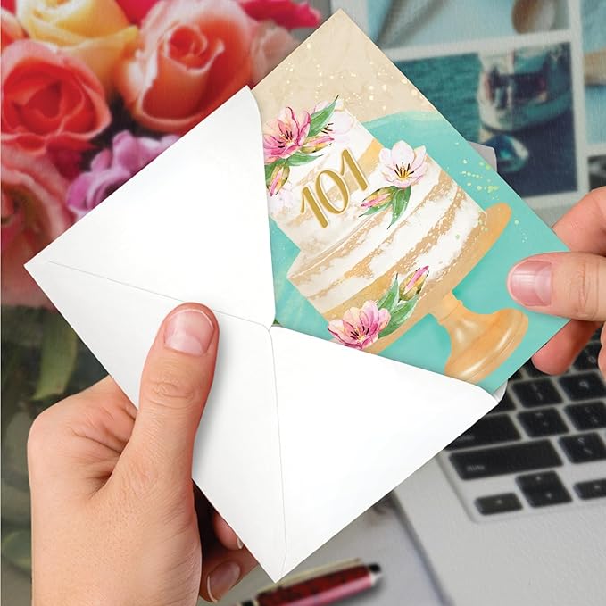 NobleWorks 101th Milestone Birthday Paper Card with 5 x 7 Inch Envelope (1 Card) Number Cake 101 C10111MBG