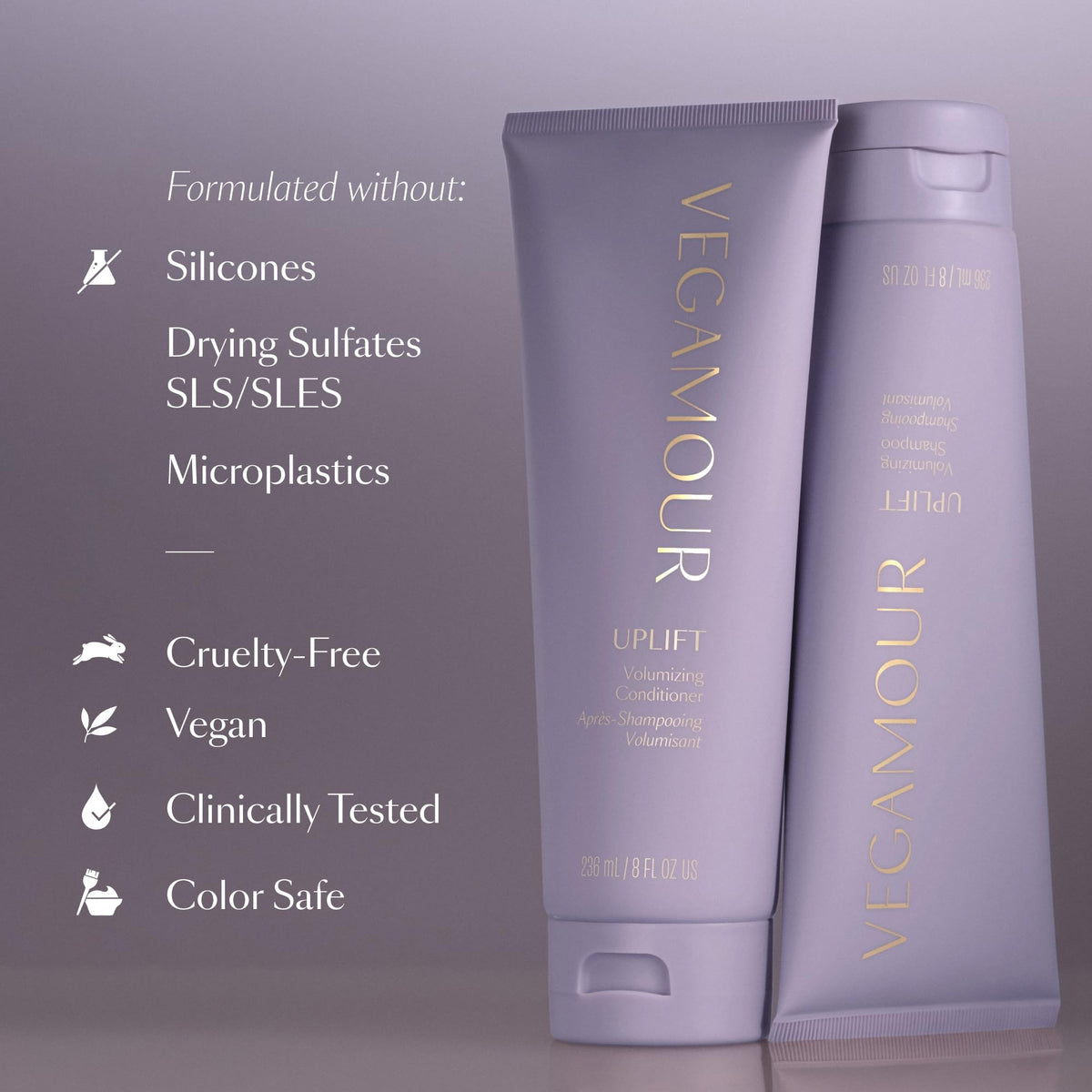 VEGAMOUR UPLIFT Volumizing Shampoo For fine, flat & thinning hair, Provides Volume & Resists Humidity, Non Sticky Formula, Bouncy Soft Hair