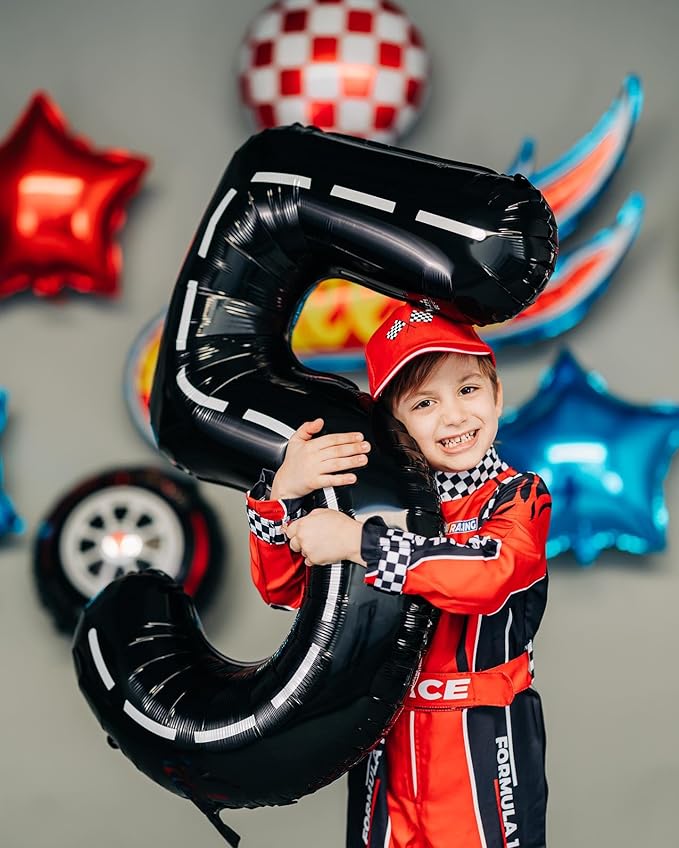 Race Car Number 5 Balloon 40 Inch, 5 Balloon Number, 5th Birthday Decorations, Race Car Party Supplies for Boys Girls