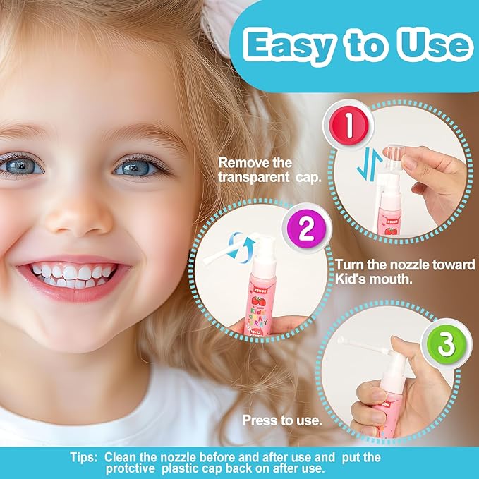 Kids Oral Spray, 3PCS Toddler Toothpaste Helper for Cavity Repair & Fresh Breath, Kids Probiotic Mouth Spray with Fluoride Free for Newborn to 12 Years 3 Flavors（Total 3.03fl oz）