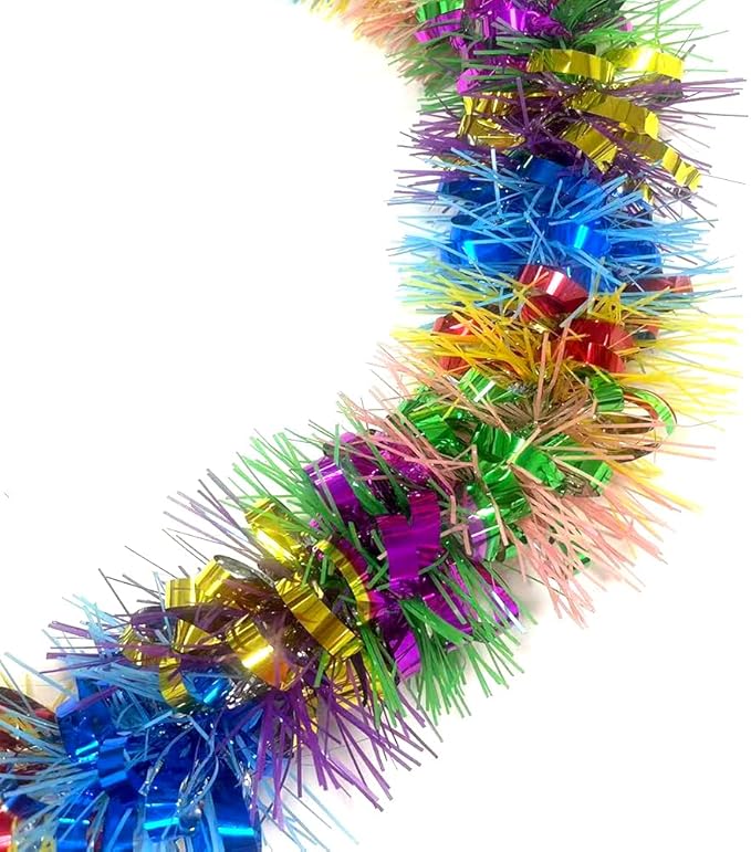 33Ft Long Tinsel Twist Garland Shiny Thick Metallic Foil Xmas Tree Decorations for Birthday Party Halloween Parade Floats Christmas New Year Parties and Other Holidays Hanging Decor Supplies-Colours