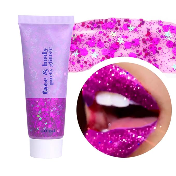 DAGEDA Body Glitter Gel, Face Glitters Body Gel Sequins Shimmer Liquid Eyeshadow, Chunky Glitter for Face Hair Nails, Holographic Cosmetic Laser Powder Festival Glitter Makeup 50ml(Fuchsia)