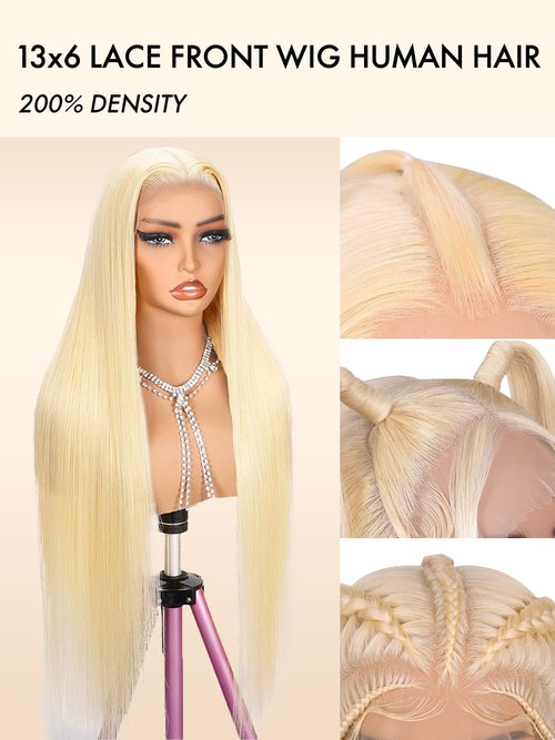 22 Inch 613 Lace Front Wig Human Hair 200% Density Blonde Wig Human Hair 613 Straight 13x6 HD Transparent Lace Front Wigs Human Hair Pre Plucked Glueless human hair wig for Women