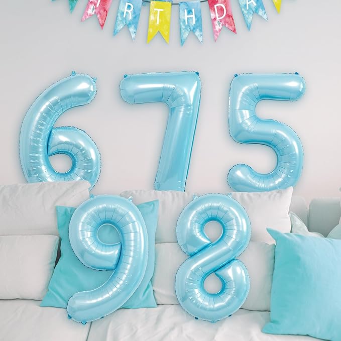40 Inch light blue Number Balloons, Helium Mylar Foil Number Balloons for Birthdays, Number 7 Balloon for Party Decorations, Birthday Decorations, Wedding Decorations, Boy Baby Shower Decorations