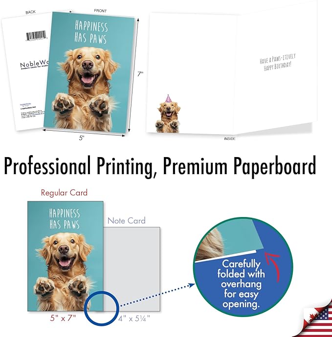 NobleWorks - 1 Birthday Greeting Card w/ 5 x 7 Inch Envelope For Men, Women - Bday Dog Sayings - Happiness C10695ABDG