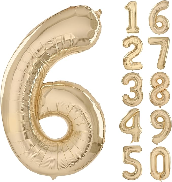40 inch White Gold Number Balloon Giant Foil Helium Balloons Champagne Gold Number 6 Balloon for 6th Birthday Party Decorations