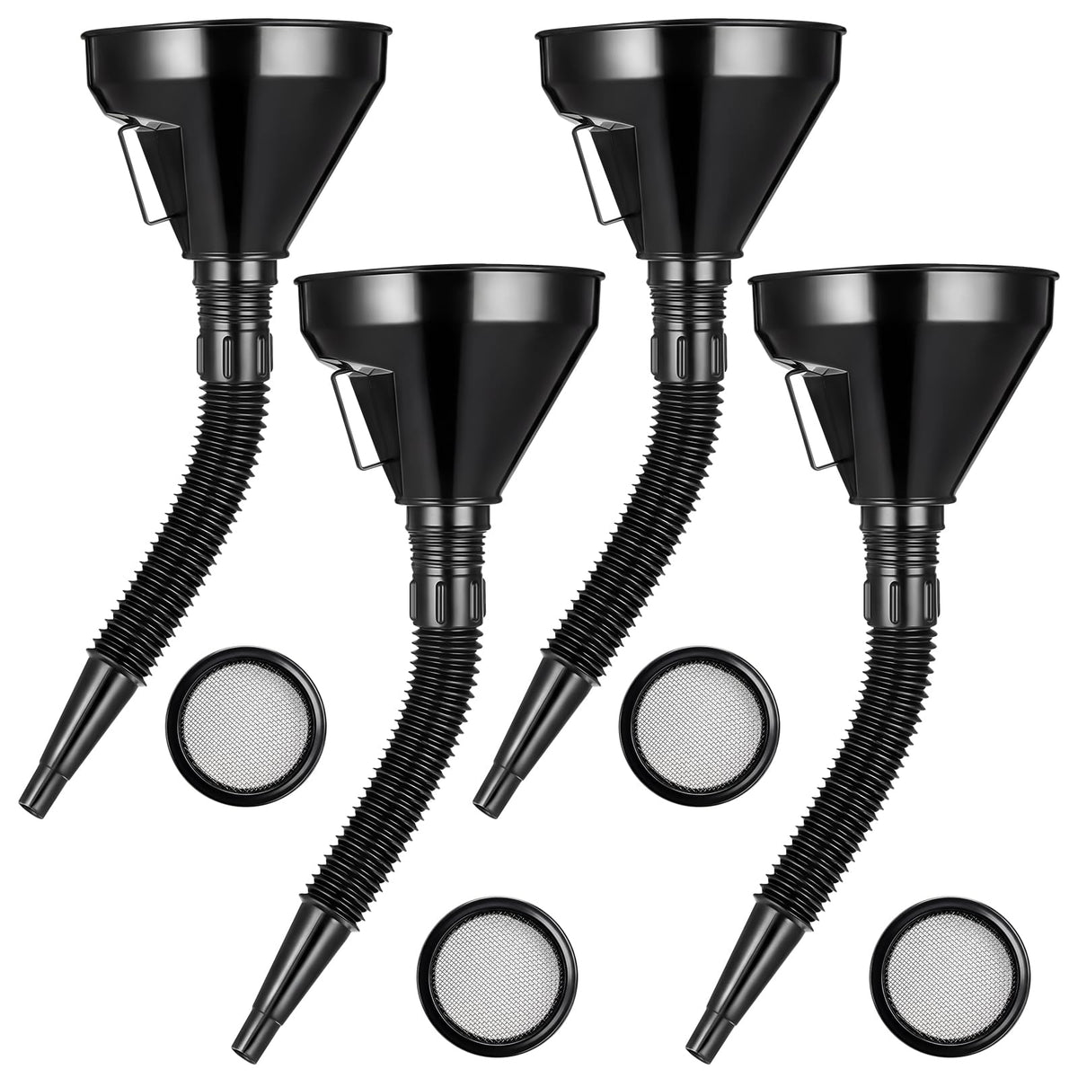 BBTO 4 Pcs Wide Mouth Oil Funnel with Flexible Extension Nozzle Hose with Handle Mesh Screen Filter Automotive Flex Funnel Filte