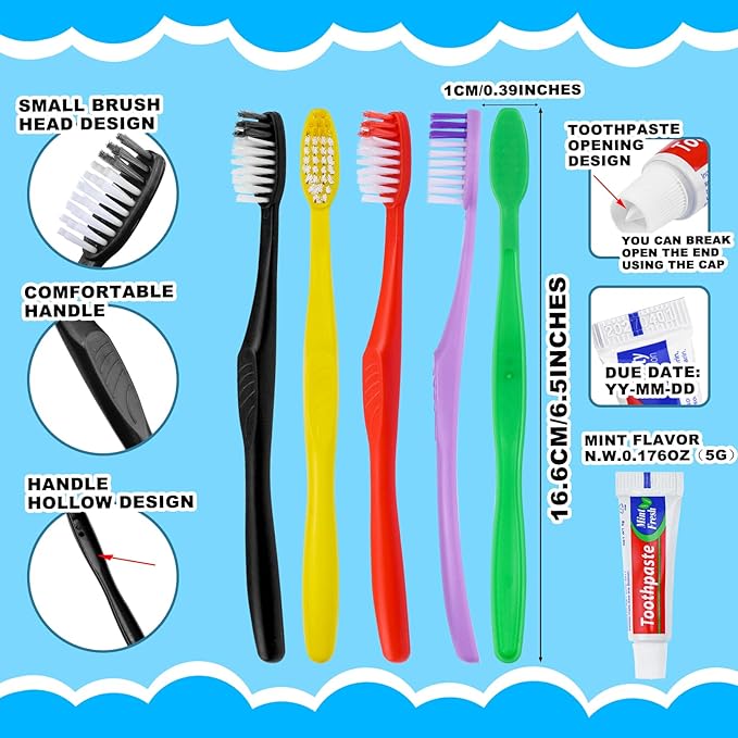 30pcs Disposable Toothbrushes with Toothpaste,Single Use Toothbrush with Toothpaste Individually Wrapped Disposable Travel Toothbrushes Kit Bulk for Homeless,Hotel,Guests(5 Colors)
