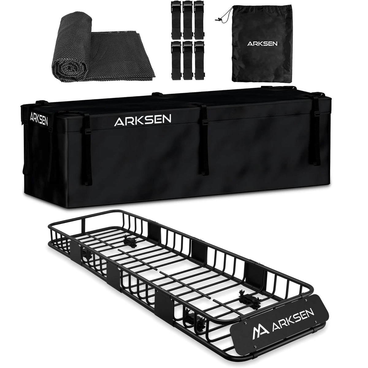ARKSEN Skinny Roof Rack 84x23x6 Cargo Carrier with Waterproof Bag & Anti-Slip Mat, Heavy Duty Weather Resistant Top Mount Cargo