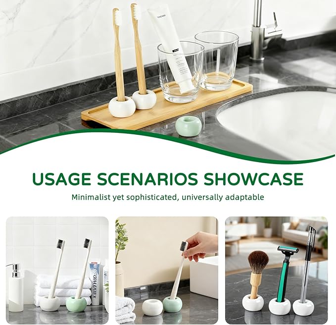 2Pcs Ceramic Toothbrush Holders for Bathrooms Countertop Toothbrush Holder Makeup Brush Holder Pen Holder Razor Holder Tooth Brush Holder Toothbrush Stand Bathroom Accessories