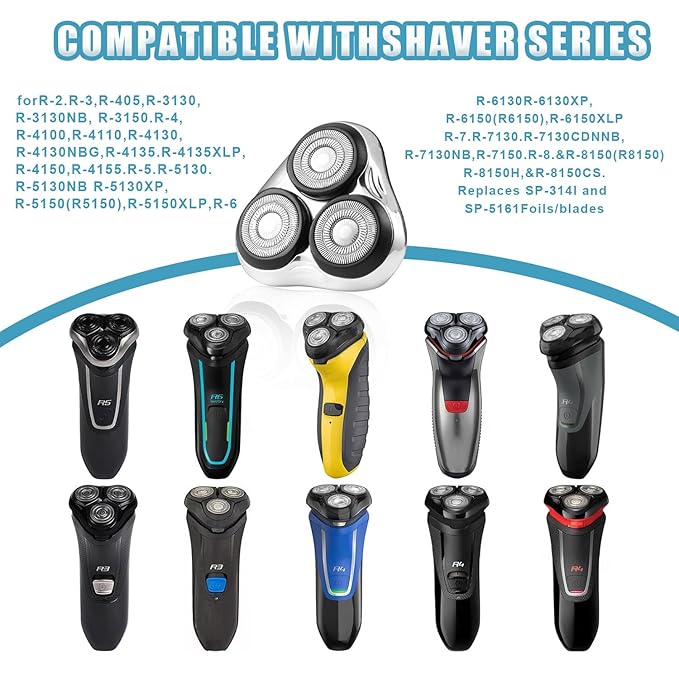 Universal Rotary Shaver Replacement Head Compatible with Remington Shaver Razor Parts for Series R3,R4,R5,R6,R7,R8,SP-3141 and SP-5161 Foils (Silver/2Pack)