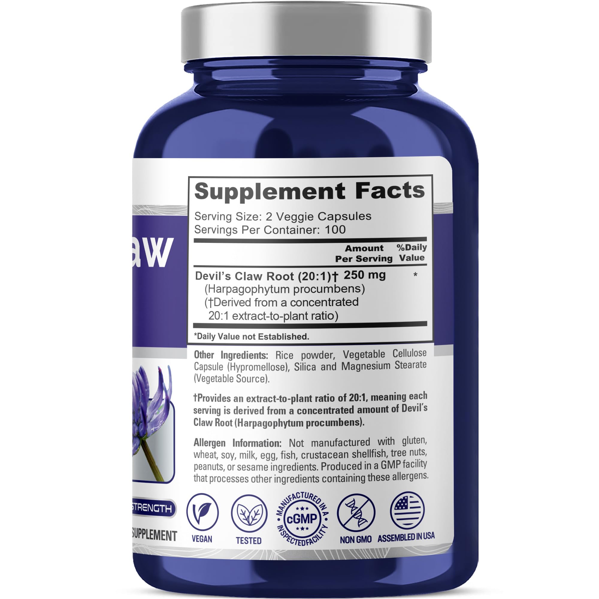 NusaPure Devil's Claw, 250 mg, 200 Veg Capsules (Non-GMO, Vegan)