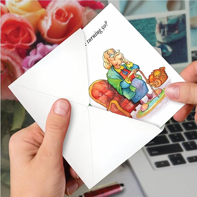 NobleWorks 50th Birthday Paper Card with 5 x 7 Inch Envelope (1 Card) Bday Lady Flipping Bird Birthday Cartoon 4517