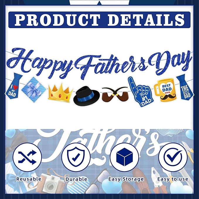 Fathers Day Decorations Set - 22 PCS Happy Father's Day Banner, Hanging Swirls & Table Centerpieces - Perfect for Fathers Day Party, Birthday and Family Gatherings
